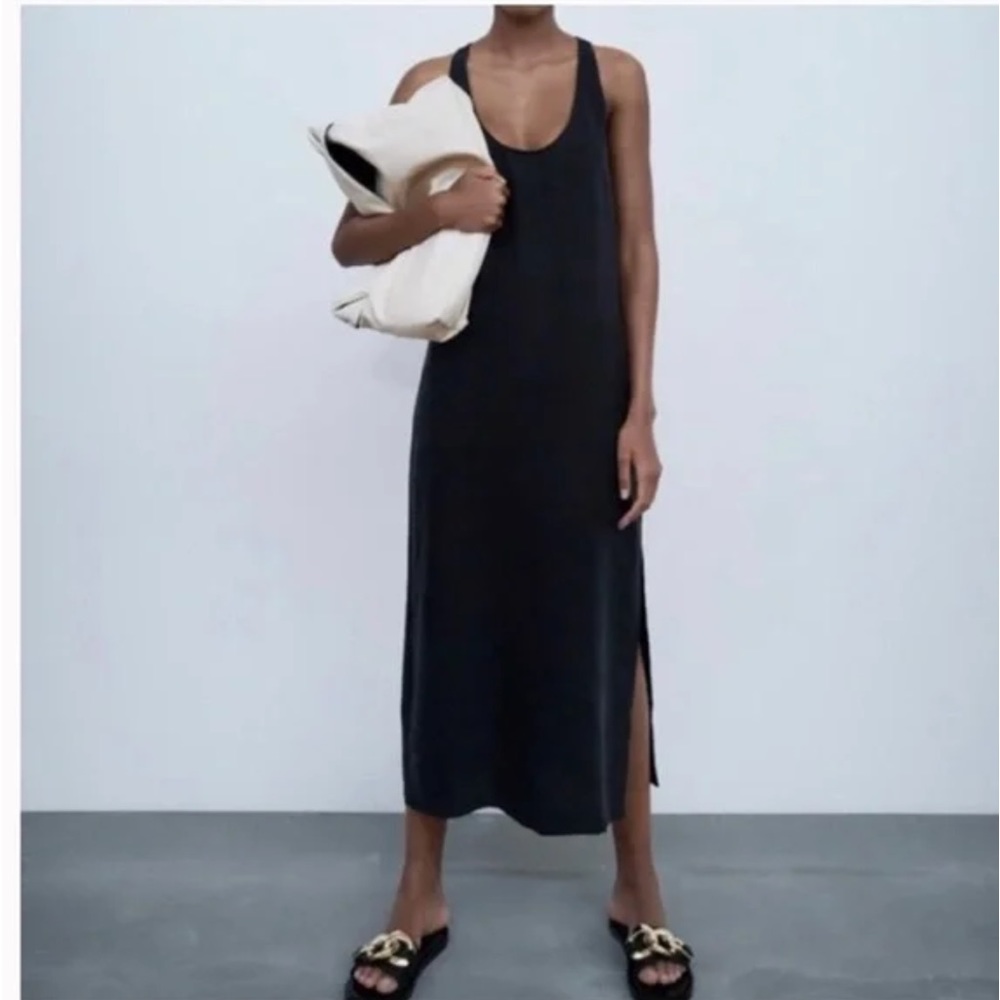 Zara Fillsens Black Tencel Racerback Midi Dress
Large, New